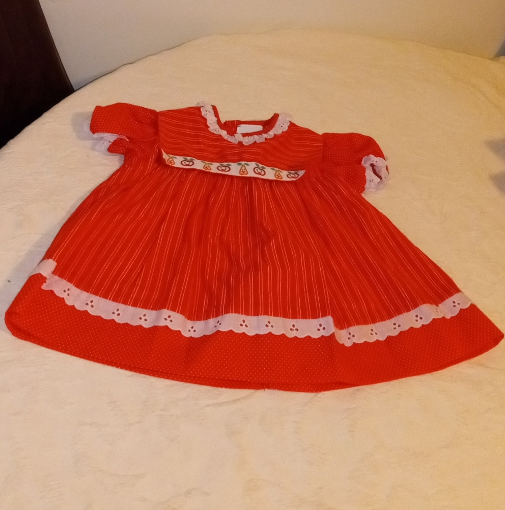 Nanette Vintage Dress Toddler Fruit Smiling Stripes Dots Ruffles Red White